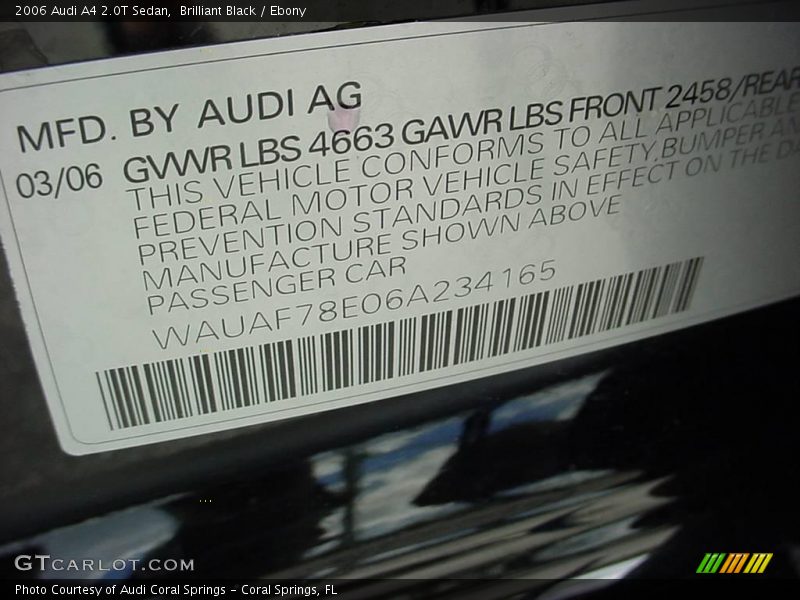 Brilliant Black / Ebony 2006 Audi A4 2.0T Sedan