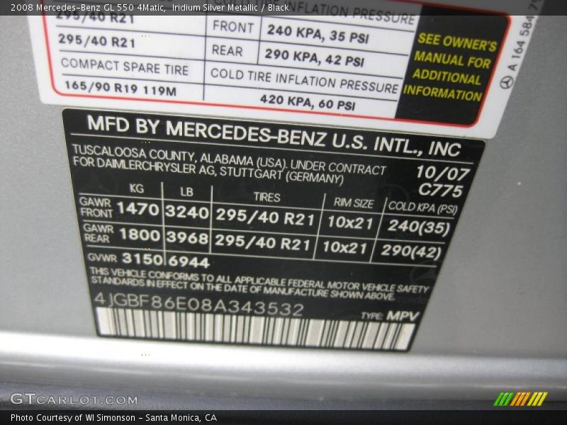 Iridium Silver Metallic / Black 2008 Mercedes-Benz GL 550 4Matic