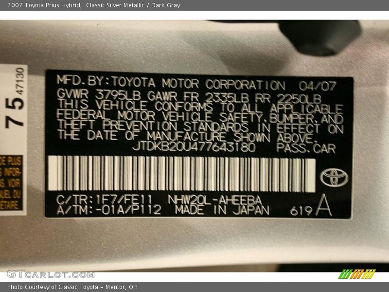 Classic Silver Metallic / Dark Gray 2007 Toyota Prius Hybrid
