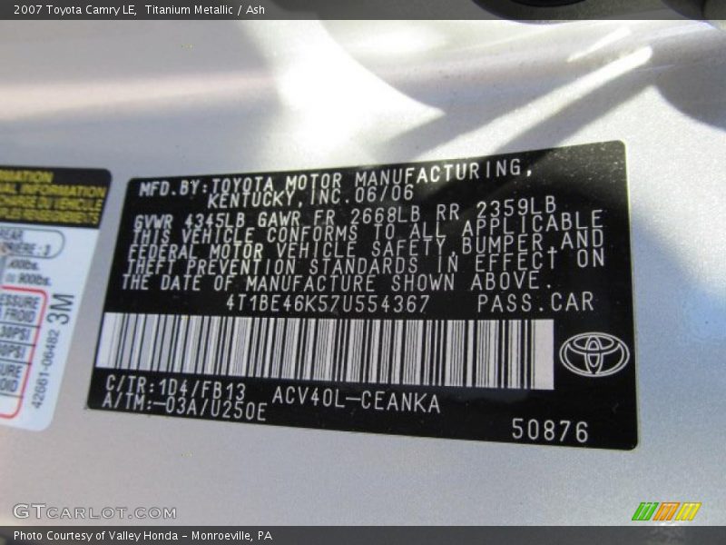 Titanium Metallic / Ash 2007 Toyota Camry LE
