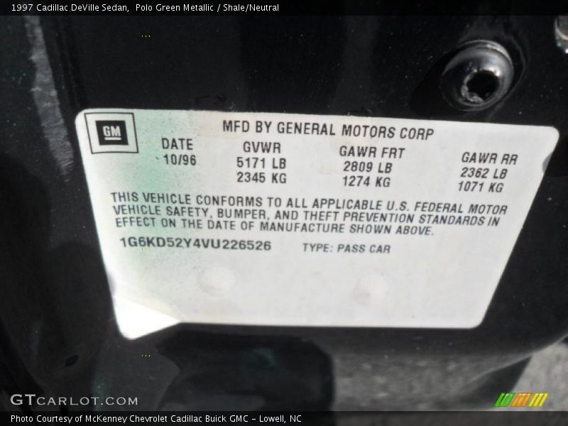 Polo Green Metallic / Shale/Neutral 1997 Cadillac DeVille Sedan