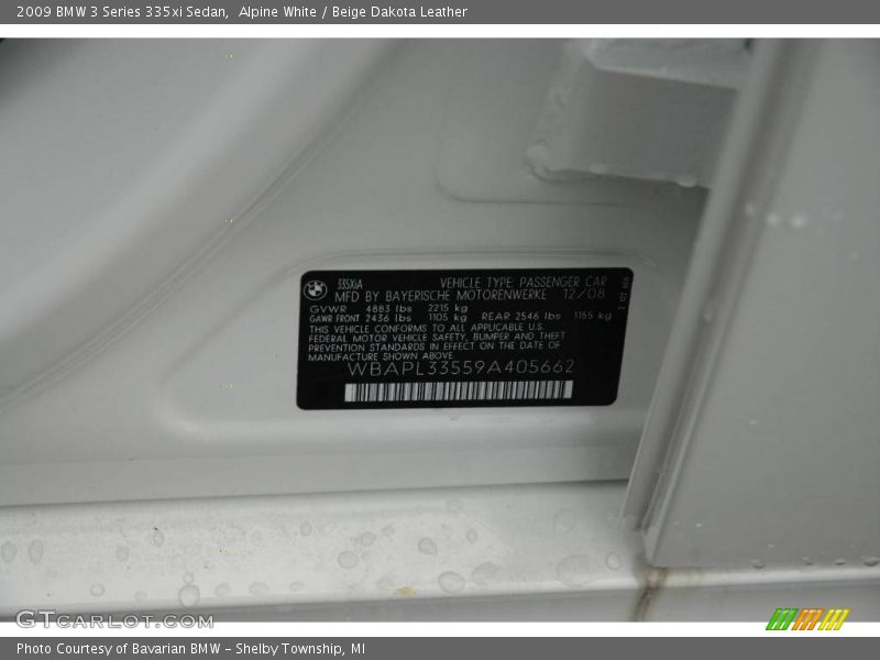 Alpine White / Beige Dakota Leather 2009 BMW 3 Series 335xi Sedan