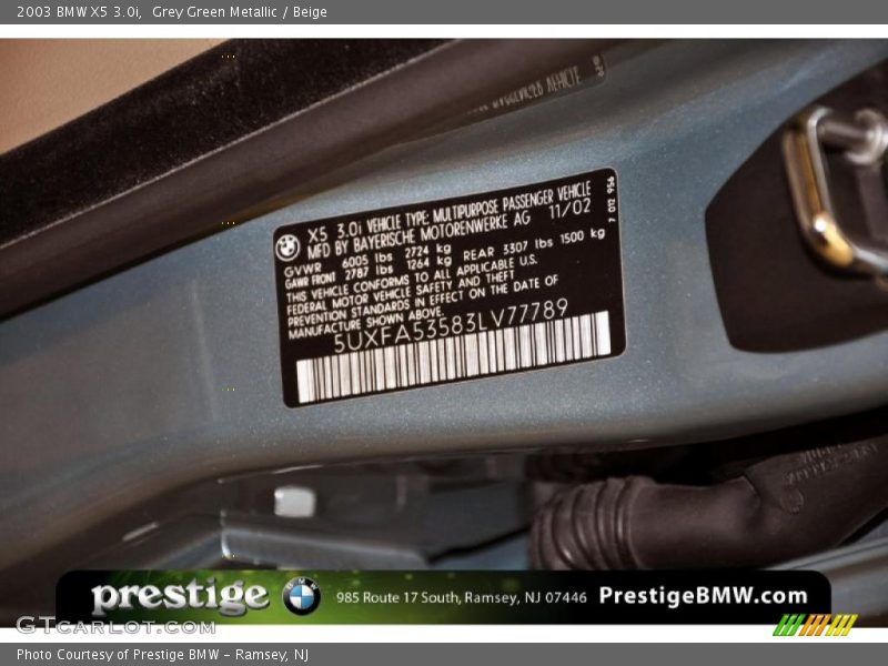 Grey Green Metallic / Beige 2003 BMW X5 3.0i