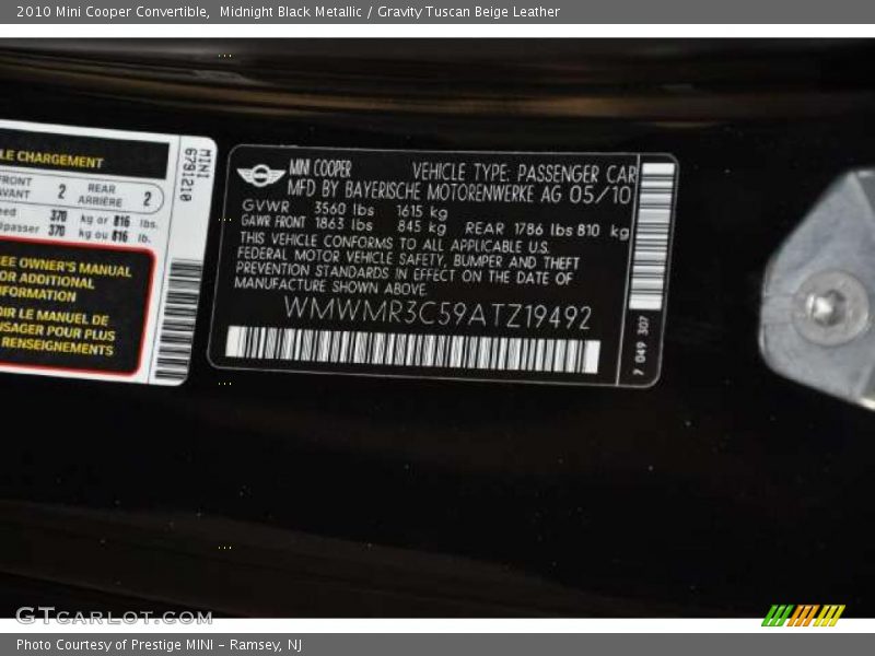 Midnight Black Metallic / Gravity Tuscan Beige Leather 2010 Mini Cooper Convertible