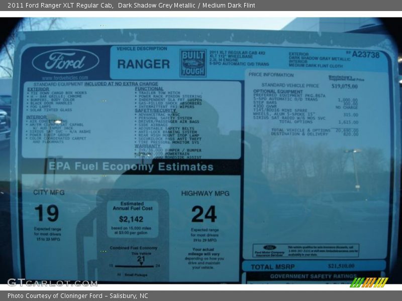  2011 Ranger XLT Regular Cab Window Sticker