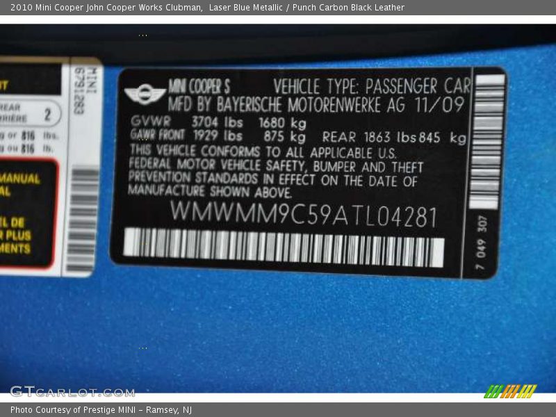 Laser Blue Metallic / Punch Carbon Black Leather 2010 Mini Cooper John Cooper Works Clubman