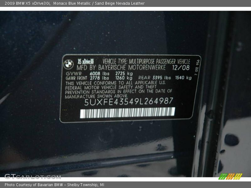 Monaco Blue Metallic / Sand Beige Nevada Leather 2009 BMW X5 xDrive30i