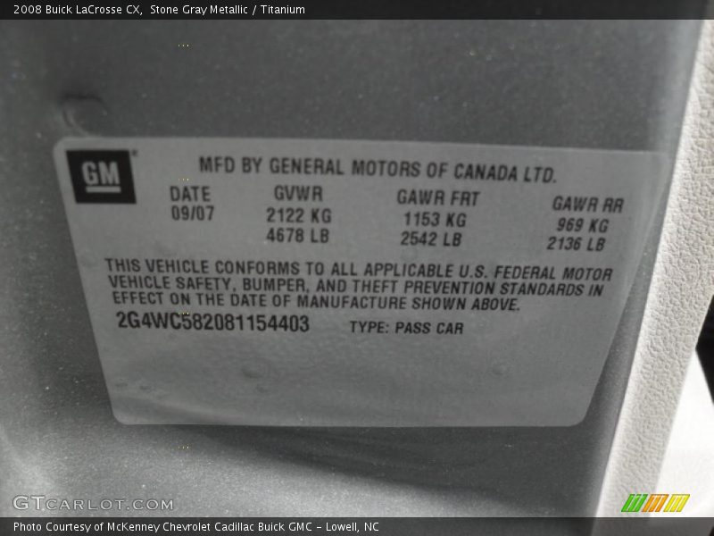 Stone Gray Metallic / Titanium 2008 Buick LaCrosse CX