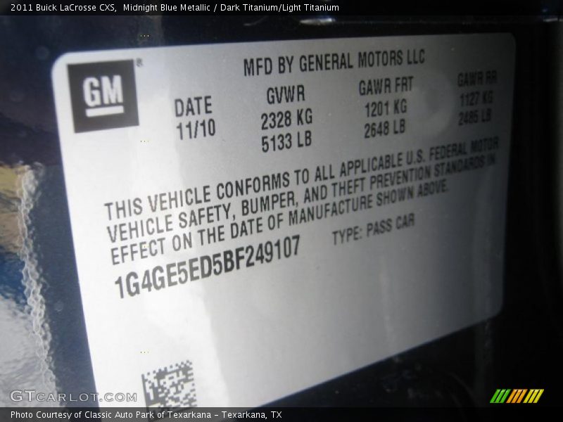 Midnight Blue Metallic / Dark Titanium/Light Titanium 2011 Buick LaCrosse CXS