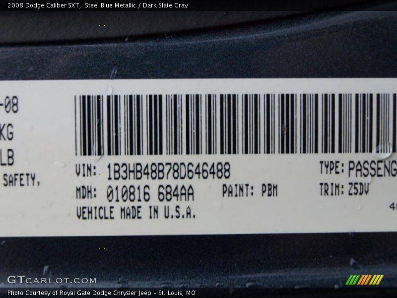 Steel Blue Metallic / Dark Slate Gray 2008 Dodge Caliber SXT