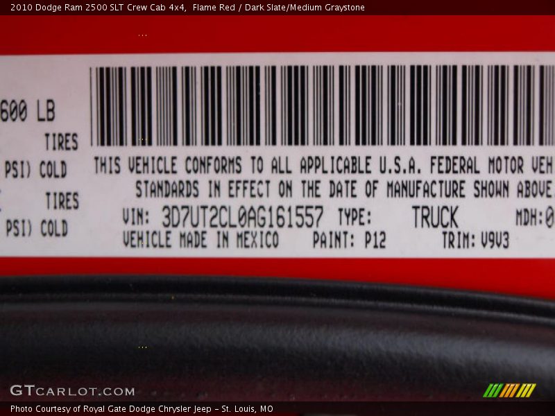 2010 Ram 2500 SLT Crew Cab 4x4 Flame Red Color Code P12