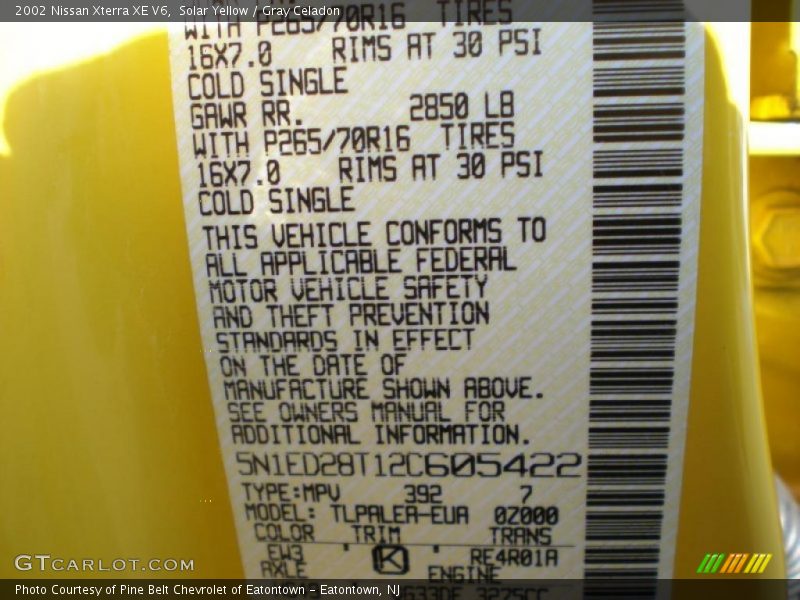 2002 Xterra XE V6 Solar Yellow Color Code EW3