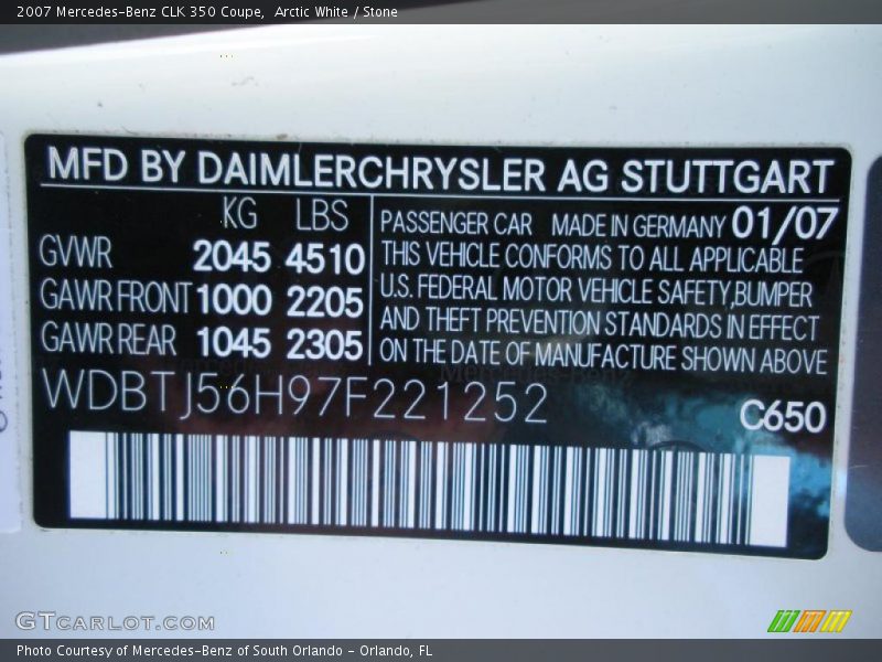 Arctic White / Stone 2007 Mercedes-Benz CLK 350 Coupe