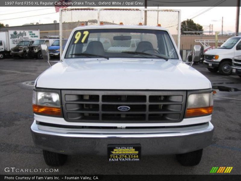 Oxford White / Opal Grey 1997 Ford F350 XL Regular Cab Dually Stake Truck