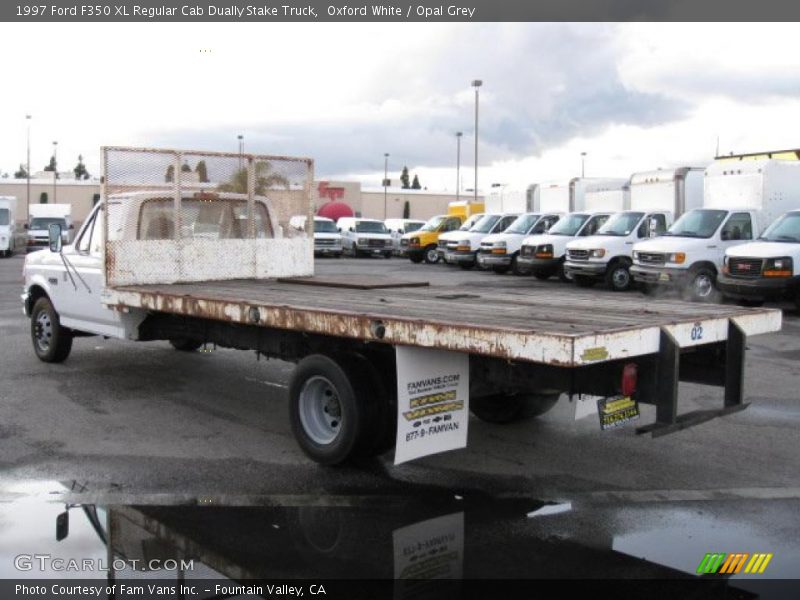 Oxford White / Opal Grey 1997 Ford F350 XL Regular Cab Dually Stake Truck