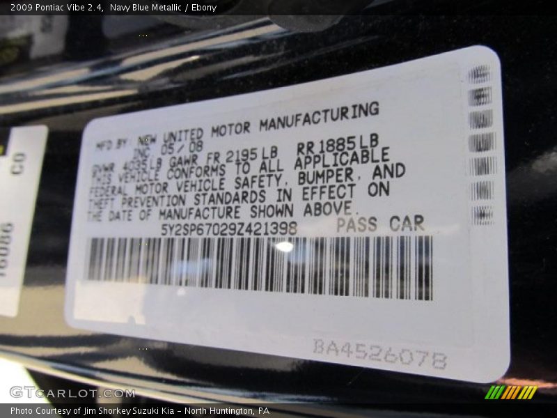Navy Blue Metallic / Ebony 2009 Pontiac Vibe 2.4