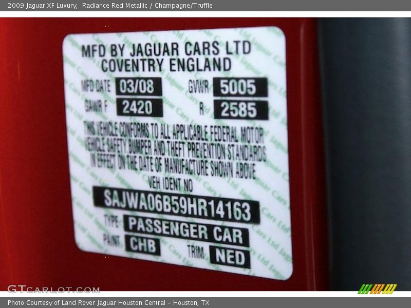 Radiance Red Metallic / Champagne/Truffle 2009 Jaguar XF Luxury