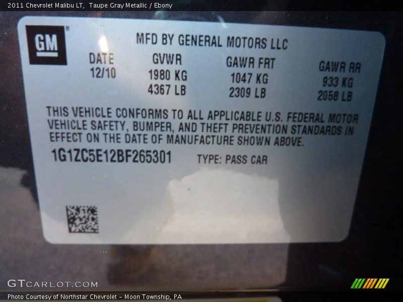 Taupe Gray Metallic / Ebony 2011 Chevrolet Malibu LT