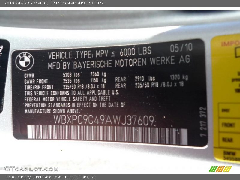 Titanium Silver Metallic / Black 2010 BMW X3 xDrive30i