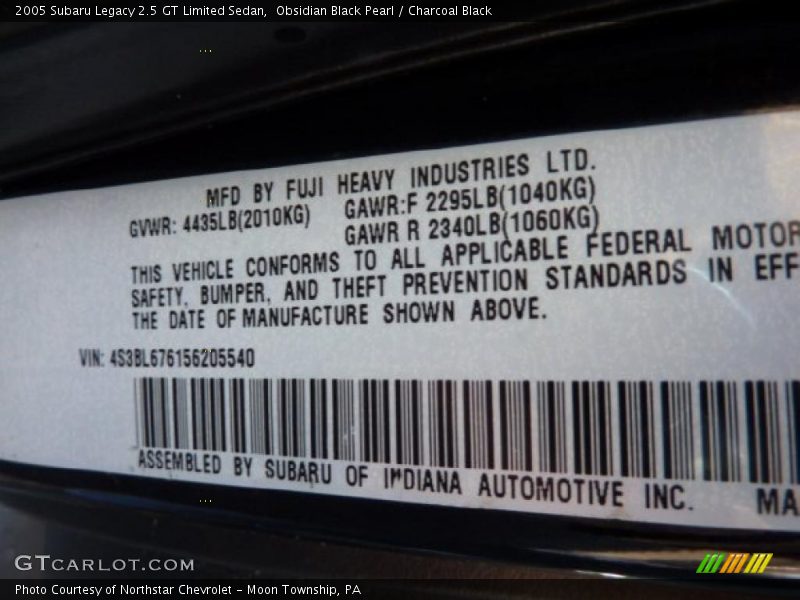 Obsidian Black Pearl / Charcoal Black 2005 Subaru Legacy 2.5 GT Limited Sedan