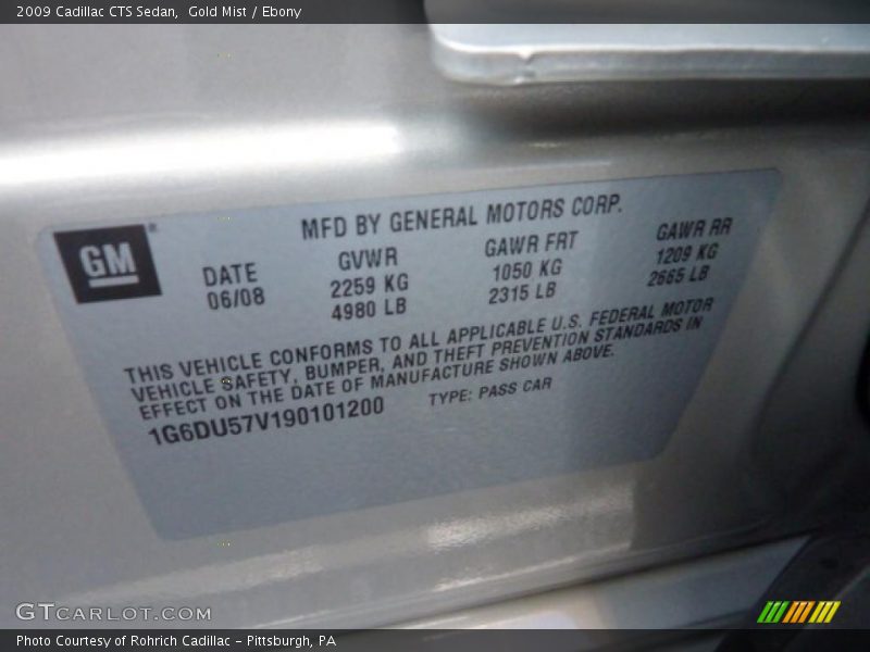 Gold Mist / Ebony 2009 Cadillac CTS Sedan