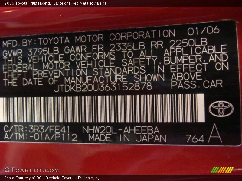 Barcelona Red Metallic / Beige 2006 Toyota Prius Hybrid