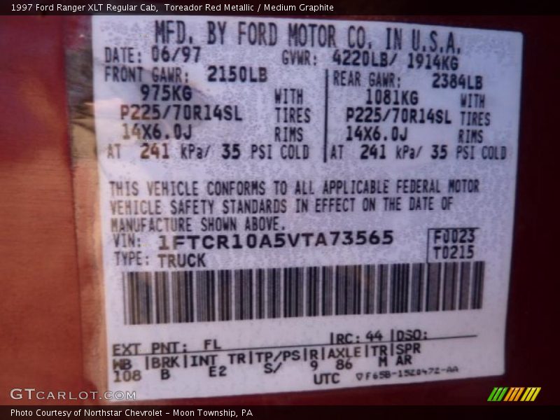 Toreador Red Metallic / Medium Graphite 1997 Ford Ranger XLT Regular Cab