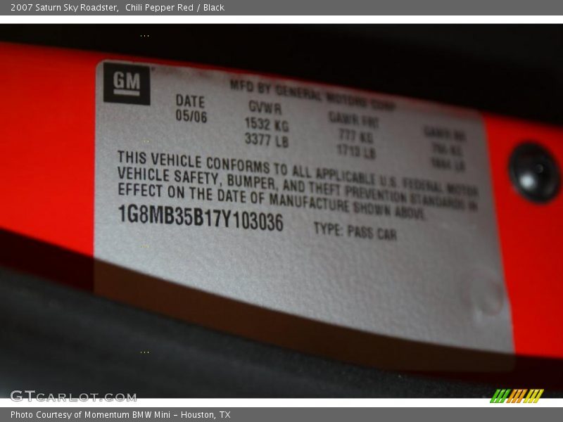 Chili Pepper Red / Black 2007 Saturn Sky Roadster