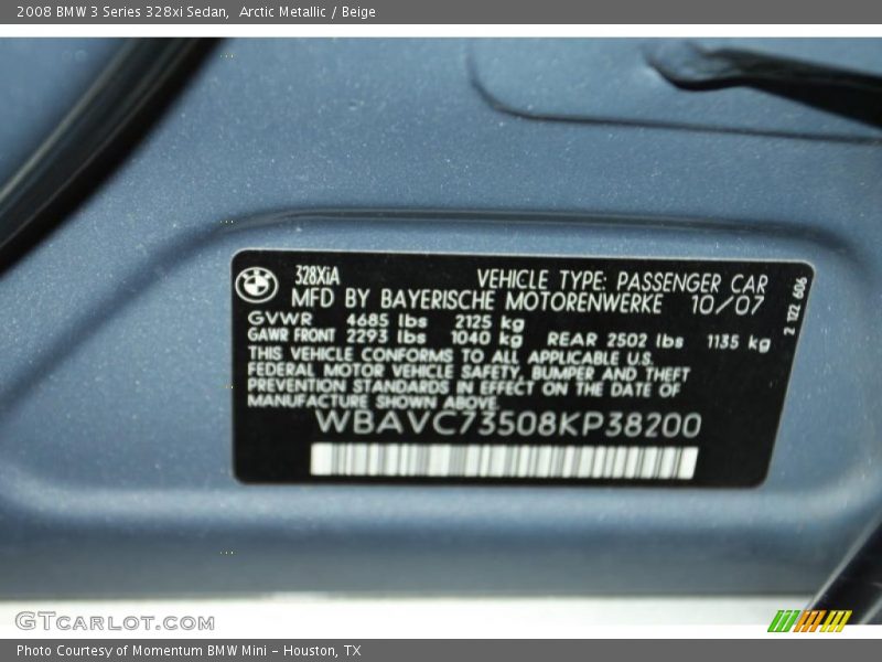 Arctic Metallic / Beige 2008 BMW 3 Series 328xi Sedan