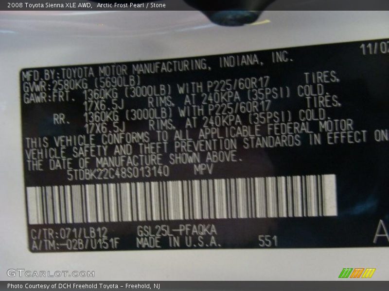 Arctic Frost Pearl / Stone 2008 Toyota Sienna XLE AWD