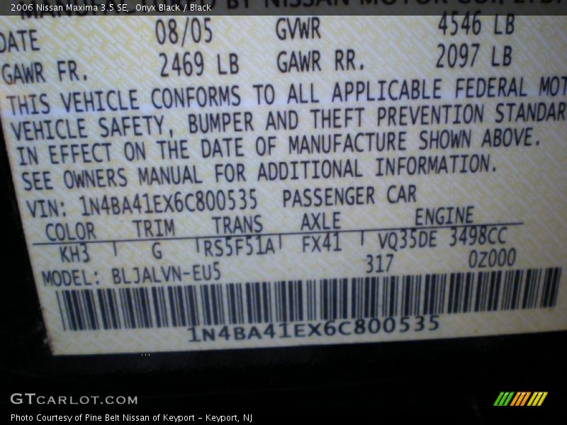 Onyx Black / Black 2006 Nissan Maxima 3.5 SE