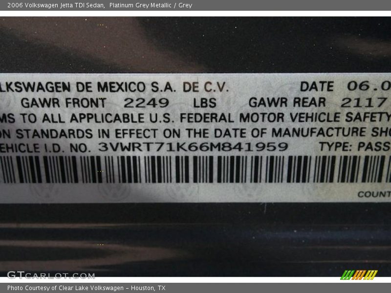 Platinum Grey Metallic / Grey 2006 Volkswagen Jetta TDI Sedan