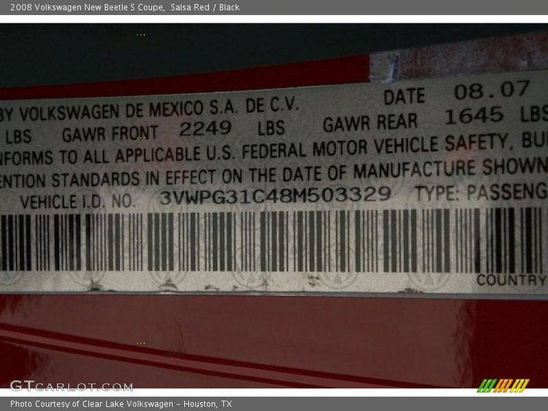 Salsa Red / Black 2008 Volkswagen New Beetle S Coupe