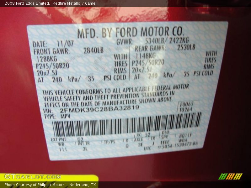 Redfire Metallic / Camel 2008 Ford Edge Limited