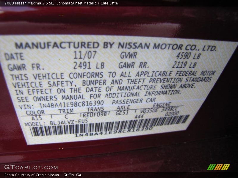 Sonoma Sunset Metallic / Cafe Latte 2008 Nissan Maxima 3.5 SE