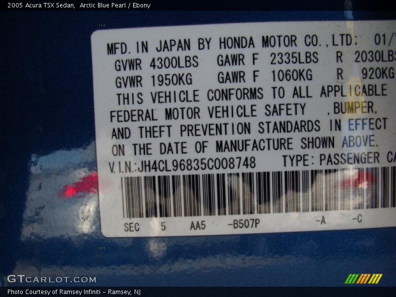Arctic Blue Pearl / Ebony 2005 Acura TSX Sedan