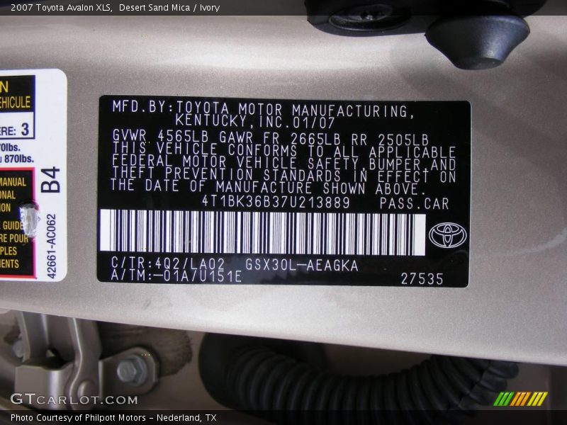 Desert Sand Mica / Ivory 2007 Toyota Avalon XLS
