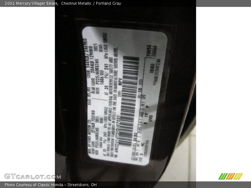 Chestnut Metallic / Portland Gray 2001 Mercury Villager Estate