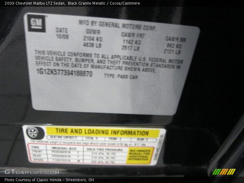 Black Granite Metallic / Cocoa/Cashmere 2009 Chevrolet Malibu LTZ Sedan
