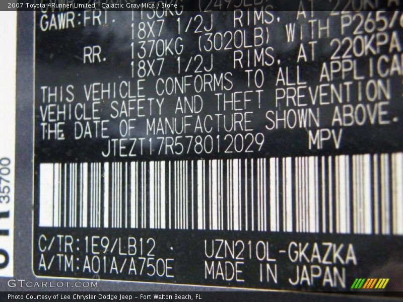 Galactic Gray Mica / Stone 2007 Toyota 4Runner Limited