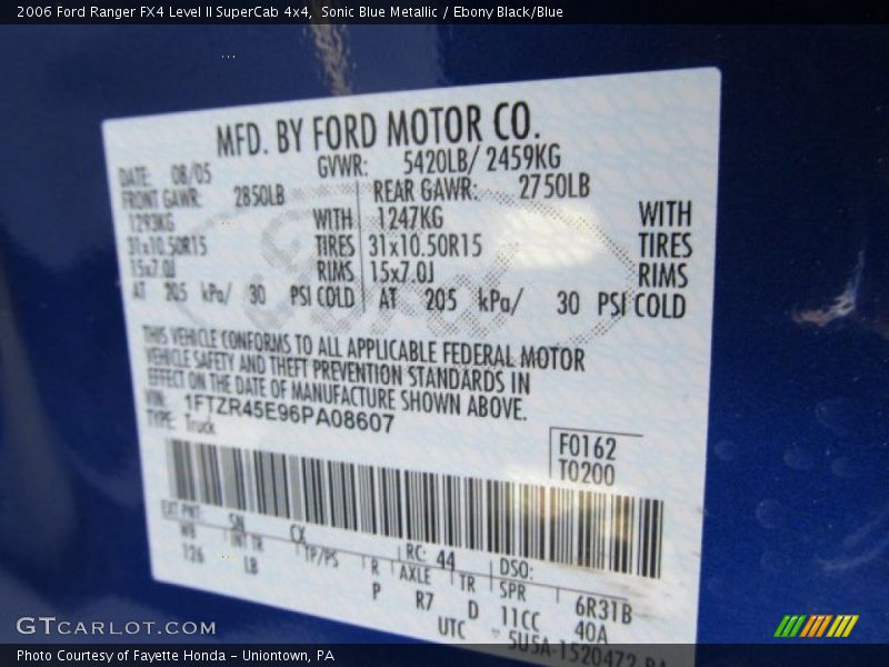 Sonic Blue Metallic / Ebony Black/Blue 2006 Ford Ranger FX4 Level II SuperCab 4x4