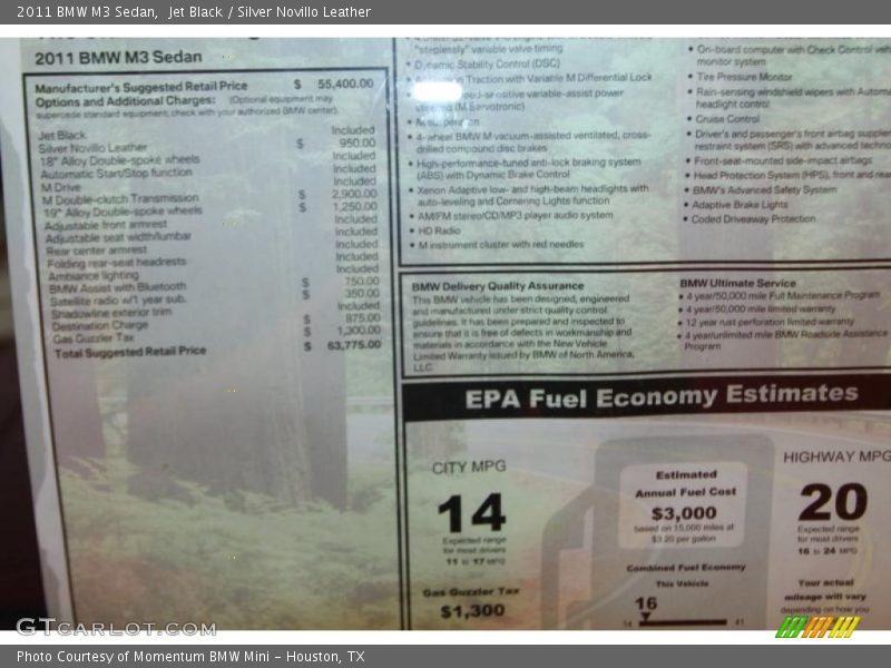  2011 M3 Sedan Window Sticker