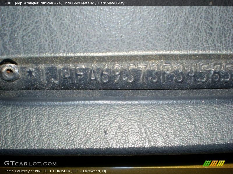 Inca Gold Metallic / Dark Slate Gray 2003 Jeep Wrangler Rubicon 4x4