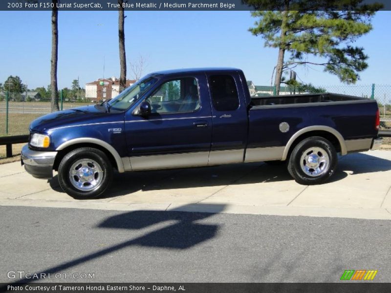 True Blue Metallic / Medium Parchment Beige 2003 Ford F150 Lariat SuperCab