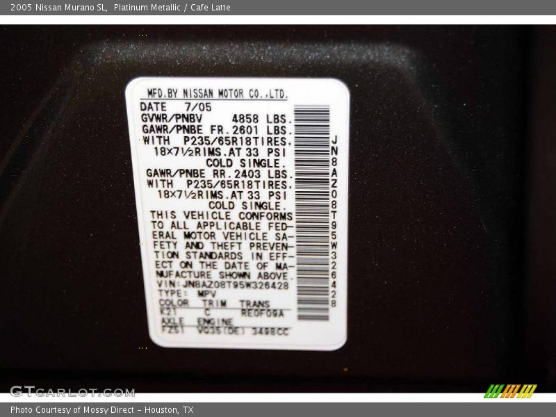 Platinum Metallic / Cafe Latte 2005 Nissan Murano SL