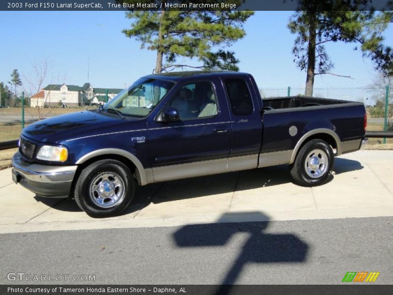 True Blue Metallic / Medium Parchment Beige 2003 Ford F150 Lariat SuperCab