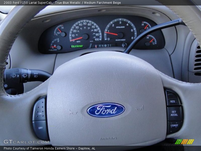 True Blue Metallic / Medium Parchment Beige 2003 Ford F150 Lariat SuperCab