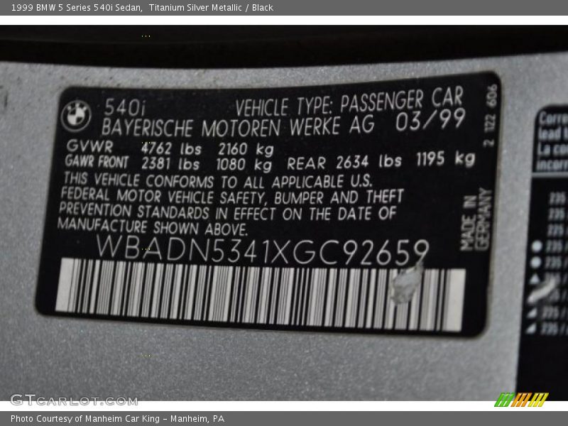 Titanium Silver Metallic / Black 1999 BMW 5 Series 540i Sedan