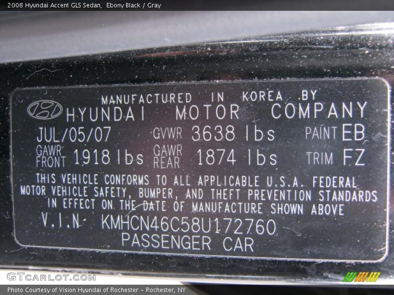 Ebony Black / Gray 2008 Hyundai Accent GLS Sedan