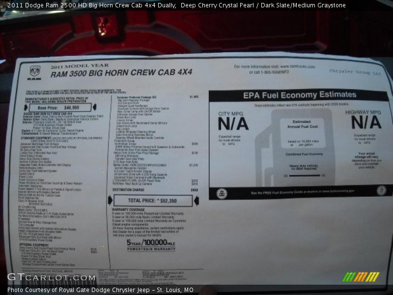  2011 Ram 2500 HD Big Horn Crew Cab 4x4 Dually Window Sticker